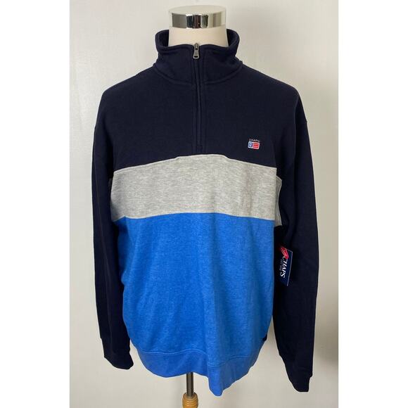 NEW Men Chaps Everyday Fleece colorblock stripe 1/2 zip pullover sweater 2XL - Picture 1 of 4
